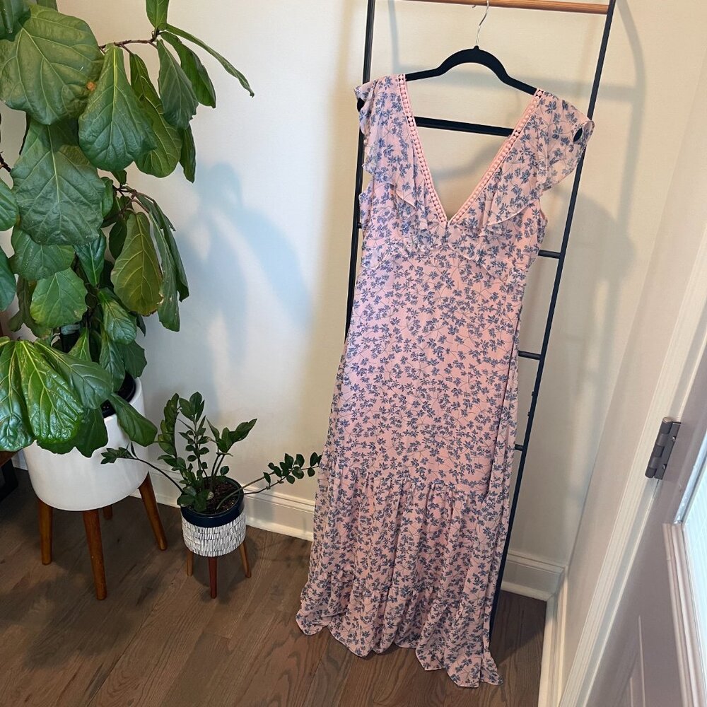 Lulus Darling Daydream Blue and Pink Floral Print Ruffled Maxi Dress - Picture 8 of 9